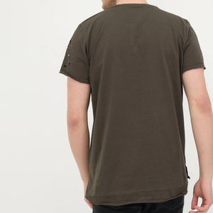 Camiseta de Manga Corta para Hombre, Estilo Urbano, 100% Algodón, con Parches Bordados Desgastados, Nueva Moda 2024, MOQ Bajo - Product Image 5