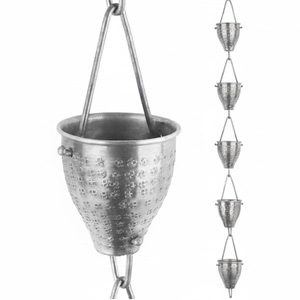 Chaîne de pluie en aluminium martelé pour gouttières avec adaptateur de gouttière, chaîne de pluie en métal noir thermolaqué, décoration de jardin extérieur - Product Image 3
