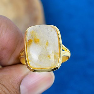 Natural Golden Rutile <b>Cushion</b> Shape Gemstone Handmade <b>Ring</b> 18k Gold Micron Over 925 Sterling Silver - Product Image 2