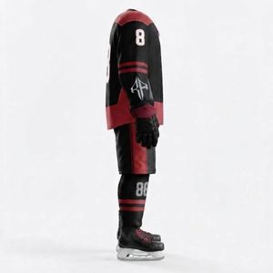 Nouvel ensemble d'uniformes de hockey sur glace de qualité supérieure, impression par transfert thermique, manches longues avec gants, 100 % polyester, qualité premium pour hommes - Product Image 4