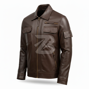 Chaqueta de Motociclista de Cuero PU Marrón para Hombre, Estilo Urbano, Resistente al Viento e Impermeable, Moda Premium OEM - Product Image 2