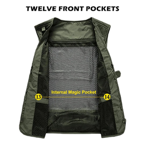 <b>Men's</b> <b>Black</b> Mesh Utility Vest Multi Pocket Zipper Closure Breathable Outdoor <b>Waistcoat</b> for Fishing Hunting Camping - Product Image 5