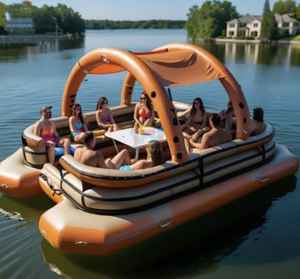 Bateau gonflable personnalisé mignon avec tente |   Bateau de camping flottant portable |   Bateau de pêche et de loisirs gonflable en PVC - Product Image 3