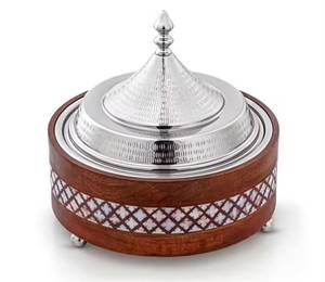 Brushed Silver Chafing Dish Gold <b>T</b> <b>Bar</b> Handle Stainless Steel Luxury Stackable Wooden Food Warmer Premium Buffet Catering - Product Image 2