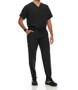 Ensemble de blouses médicales pour hommes – Haut extensible à col en V et pantalon droit avec ceinture élastique, 7 poches - Product Image 4
