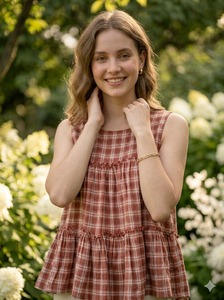 <b>Linen</b> Cotton Checks Print Short Kurti With Plain <b>Linen</b> Pant Casual Wear Formal Regular Wear Simple Pant <b>top</b> Cordset for Ladies - Product Image 2