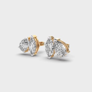 IGI Certified Lab Grown Pear & Marquise Diamond Stud <b>Earrings</b> 9K Yellow / White / Rose Gold Toi et Moi Diamond <b>Earrings</b> - Product Image 2