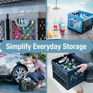 25L (6.6 Gal) <b>Collapsible</b> Milk Crate 50 lb Heavy Duty Plastic <b>Storage</b> Bins & <b>Boxes</b> File Rails 3 Pack Foldable Stackable Crate - Product Image 4