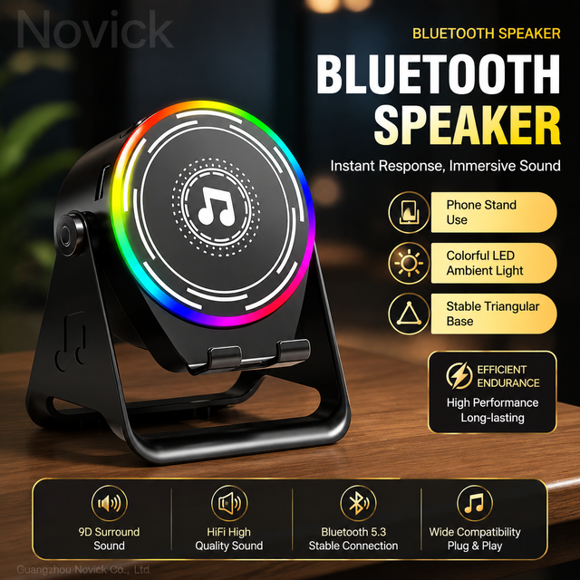 A3 RGB Desktop Speaker with 360° Rotating Phone Stand Wireless Audio Speaker Colorful LED Light Stable Base Music Player OEM