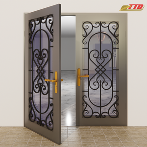 Puerta Interior Arqueada de Acero Estilo Postmoderno TTD, Hierro Forjado, Acero Inoxidable, Apertura Automática, Resistente a Balas, Diseño Floral - Product Image 1