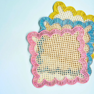 Elegant Yellow Wavy Placemat Scalloped Rattan Placemats for Dining Table Boho Rattan Charger <b>Plates</b> Customize from Vietnam - Product Image 6