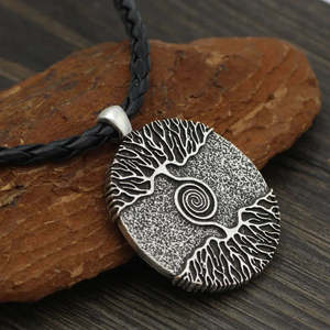 Number Tree Grey Rustic Alloy Pendant with 24-Inch Leather Cord Chain for Men and Boys - Product Image 4