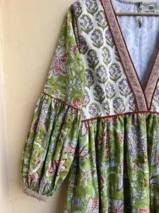 Vestido Maxi largo de algodón con estampado floral de colores mezclados vestido Maxi bohemio con escote en V ropa informal tradicional - Product Image 5