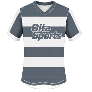 <b>Charcoal</b> Grey White Short Sleeve Rugby Uniform Set Crew Neck Striped Rugby Jersey Drawstring Shorts Athletic Performance Team - Product Image 3