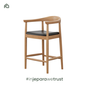 Tabouret de bar moderne en teck massif de haute qualité, dossier ouvert incurvé, pour salle à manger, extérieur, chambre, usage commercial, siège haut - Product Image 5