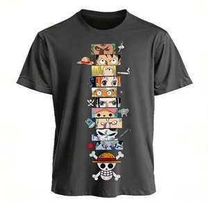 T-shirt à manches courtes pour homme, col rond, imprimé personnages One Piece, coupe sportive régulière, 100% coton, tissu tricoté, séchage rapide - Product Image 2