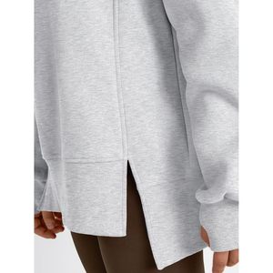Sudadera de Mujer Oversize con Cuello Redondo y Manga Larga, Color Liso, Dobladillo Asimétrico, Hombros Caídos, Tejido de Mezcla de Algodón, Ideal para Otoño - Product Image 5