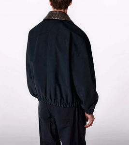 Blouson unisexe en toile mélangée coton pour femmes et hommes, style aviateur vintage, avec col en cuir intrecciato amovible, en PU - Product Image 5