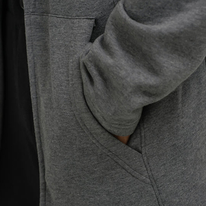 Custom <b>Men</b>’s <b>Grey</b> Longline Open Front Hooded <b>Cardigan</b> with Side Pockets Minimalist Streetwear Jacket - Product Image 6