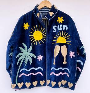 Chaqueta de Algodón Ecológica Reversible Acolchada Impermeable de Terciopelo Suzani de Talla Grande para Adolescentes y Mujeres |   Ropa de Playa para Invierno, Regalo - Product Image 1