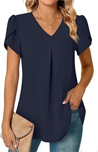 Chemisier élégant à col en V et dentelle pour femme, imprimé floral, manches courtes, décontracté, été 2026 - Product Image 4