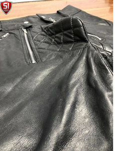 Pantalon de moto pour homme Sumroos en cuir véritable, imperméable, mi-épais, matelassé, jambe extensible, fermeture boutonnée, style denim, hiver - Product Image 5