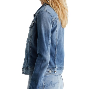 OEM/ODM Custom Vintage Winter Light Indigo Wash Slim Women's Pure Cotton <b>Denim</b> Jacket Soft <b>Stretch</b> Dual-Elastic Button Knitted - Product Image 5