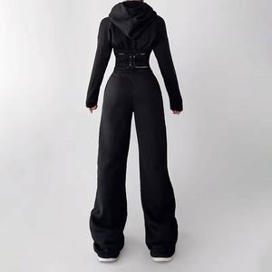 เสื้อมีฮู้ดแบบสวมหัวสำหรับผู้หญิงชุดวอร์มใส่วิ่งชุดวอร์มกางเกงผ้าปะเย็บปักลาย - Product Image 5