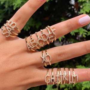 Initial Letter <b>Stacking</b> <b>Rings</b> 14k Solid Gold Pave Round Lab Grown Diamond Everyday Wear Minimalist Personalised Alphabet Jewelry - Product Image 4