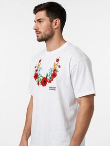 ONETEN APPAREL <b>Men's</b> White <b>T</b>-<b>Shirt</b> Short Sleeve O-Neck <b>Floral</b> Print Cotton Tee - Product Image 3