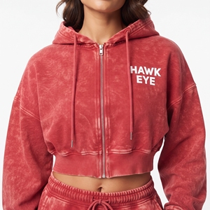 Women's <b>Red</b> Fleece Hoodie And Wide Leg Jogger With Side Pockets Full Zip Crop <b>Top</b> <b>Long</b> <b>Sleeve</b> Casual Wear Two Piece - Product Image 2