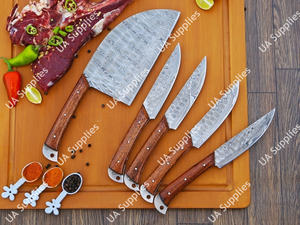 Couteau de cuisine professionnel en acier Damas forgé à la main avec manche en bois de rose, lame martelée, pour restaurant, barbecue extérieur, steak, hachoir, ensemble de couteaux culinaires - Product Image 6