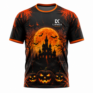 T-shirt d'Halloween pour hommes, imprimé personnalisé, motif citrouille 3D, château hanté, chauve-souris, noir et orange, manches courtes, streetwear décontracté, sport - Product Image 1