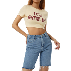 T-shirt court pour femme imprimé « I Love Surfer Boys », manches courtes, col rond, coupe ajustée, décontracté, 100 % coton jersey, printemps-été - Product Image 3