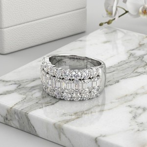 Women's 4.30CTW Mixed Diamond Triple Row Luxury <b>Statement</b> <b>Ring</b> Yellow Gold Lab Grown E-F Color VVS2 IGI Certified Wide Band - Product Image 2