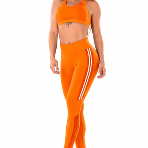 Ensemble de yoga 2 pièces uni pour femme en Spandex/Nylon, sans couture, taille haute élastique, grande taille, vêtements de sport avec logo - Product Image 1