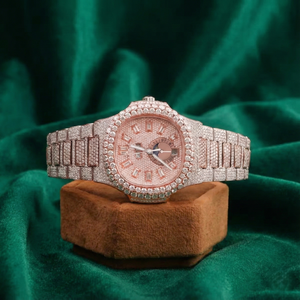 Reloj de Lujo Ligero de Cuarzo con Moissanita y Oro Rosa de Dos Tonos, Estilo Hip-Hop, Acero Inoxidable, Zafiro, Resistente al Agua - Product Image 1