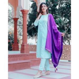 Conjunto de Traje Satinado Azul Aqua Talla XS - Product Image 6