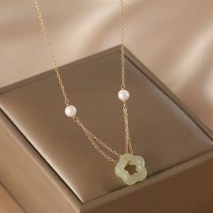 Collar de Perlas de Plata 925 de Estilo Retro de Alta Calidad, Collar de Jade Natural de Hotan con Pequeñas Flores de Ciruelo, Collares de Cuentas de Moda - Product Image 4