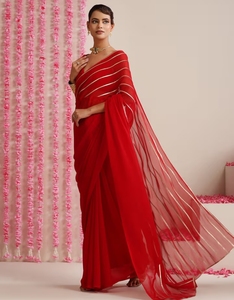 KV <b>Red</b> and Gold Triangle Impression Georgette <b>Saree</b> With Unstitched Blouse - Product Image 6