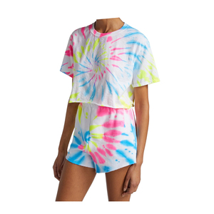 <b>Tie</b> Dye Short Sleeve Cropped T-Shirt Men Casual Knitted Style <b>White</b> Pink Blue Green Pattern - Product Image 1