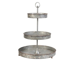 Galvanized Two Tiered Serving Stand 2 Tier Metal Tray Platter For Cake <b>Cupcakes</b> Dessert Farmhouse Decor Serving Tray Cheap Price - Product Image 5