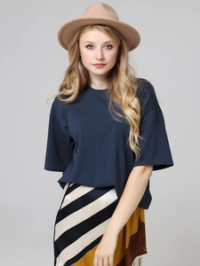 Camiseta de Verano para Mujer, Transpirable, de Algodón, Cuello Redondo, Manga Corta, Hombros Caídos, Estilo Holgado, Lisa, a la Moda - Product Image 5