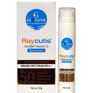 Glocutis Raycutis Vitamin C <b>Sunscreen</b> SPF50 PA+++ UVA UVB Protection Matte Finish Water Resistant Non Comedogenic 50g - Product Image 4