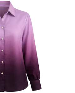 Chemisier décontracté à manches longues boutonné pour femme, dégradé de lavande à prune foncée, personnalisable, idéal pour le bureau, fabrication OEM sur mesure - Product Image 4