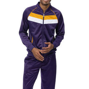 Veste de survêtement pour homme, violette, avec rayures jaunes et blanches, fermeture éclair intégrale, col montant, coupe classique, en polyester, pour l'automne - Product Image 2