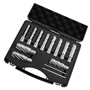 Set di 13 frese anulari con codolo universale, kit di punte HSS per trapani magnetici, profondità di taglio 2 pollici, diametri da 7/16 a 1 1/16 pollici - Product Image 1