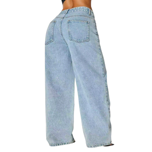 Jean en denim ample taille haute pour femme, coupe décontractée en coton respirant, pantalon tendance pour le quotidien, séchage rapide, idéal pour l'été - Product Image 2
