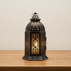 Vintage <b>Moroccan</b> Black Iron <b>Lantern</b> With Geometric Cutouts And Decorative Top For Home Decoration Handmade Candle <b>Lanterns</b> Sale - Product Image 1
