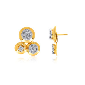 Pendientes de Diamantes Cultivados en Laboratorio con Triple Círculo en Oro Amarillo de 18K, Joyería Fina Moderna y Minimalista para Mujer, Uso Diario - Product Image 3